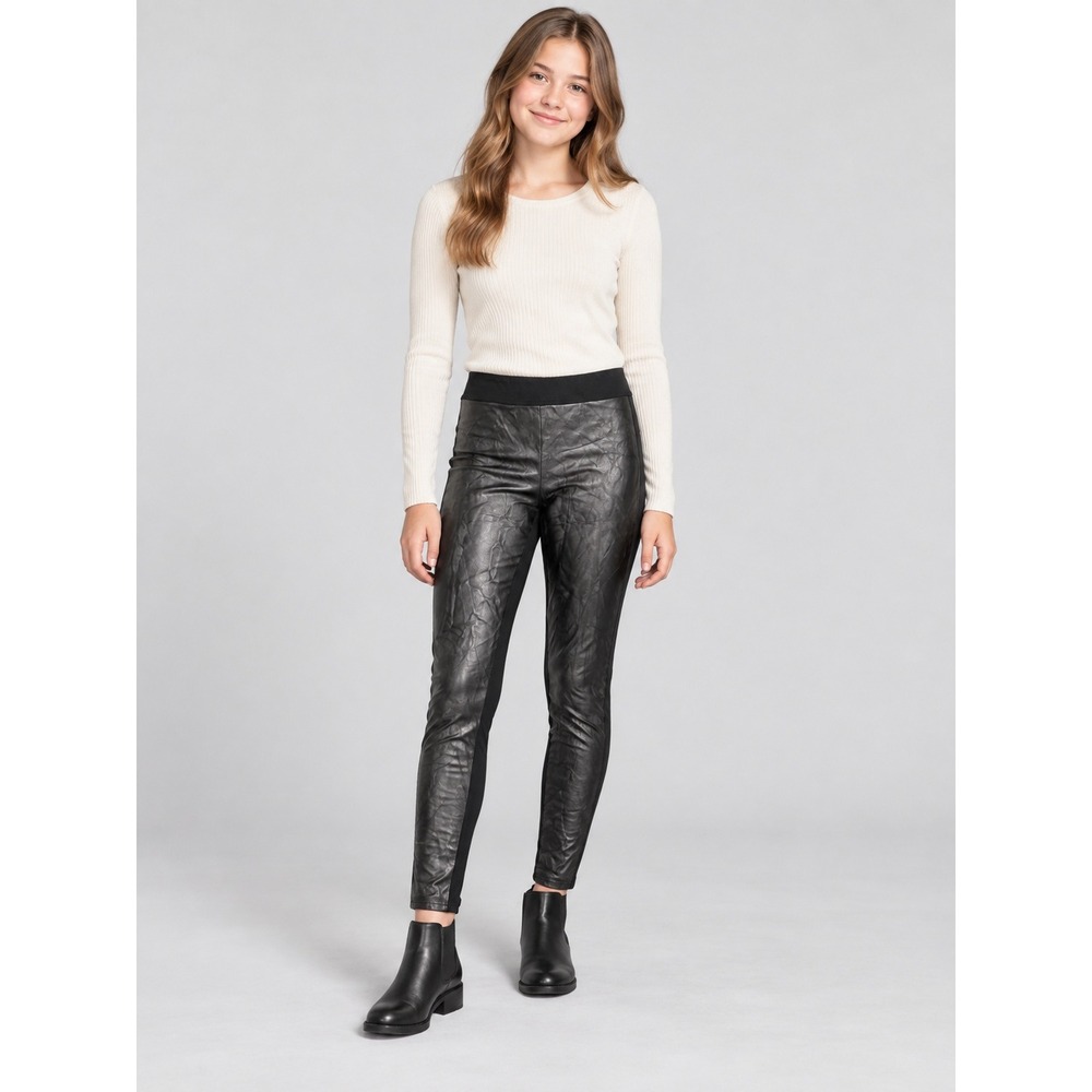 Tucker & Tate Girls Black Faux Leather Front Knit Back Leggings XL 14-16